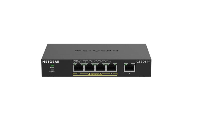 【置き目品】 サイバー空間歯車 NETGEAR スイッチングこしき 5界面 1G PoE+ (83W) 金属元素筐体 静音気違い受け答え 製造業者3年 アンマネージスイッチ GS305PP-100JPS