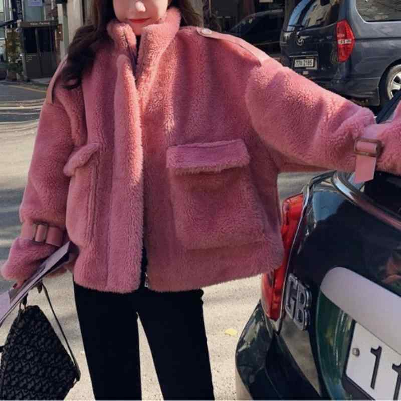 ジャケット レディース コーデュロイ フェイクファー スタンドカラー 厚手 保温 ピンク系 秋冬 普段使い 軽量 吸湿速乾 ビッグシルエット