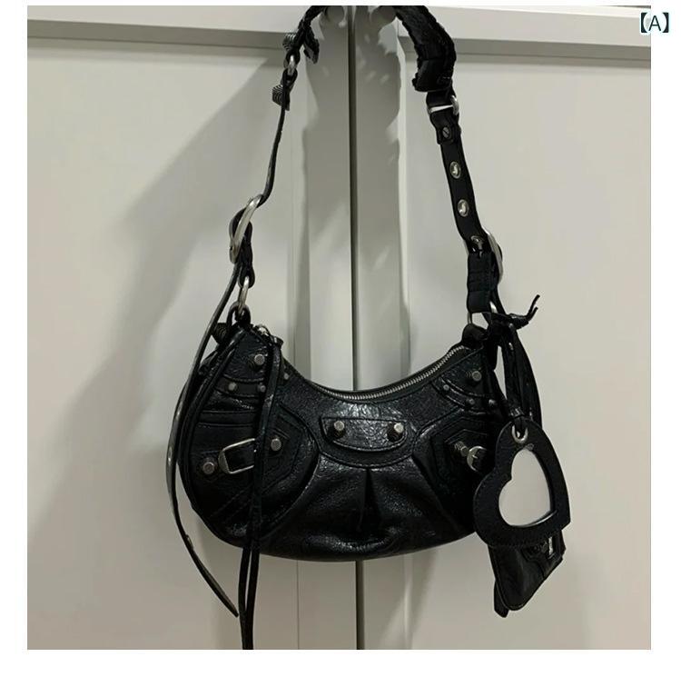 レディース ショルダーバッグ 牛皮 手御徒面子 モトクロス 3way リベット タッセル クレセントプリーツ