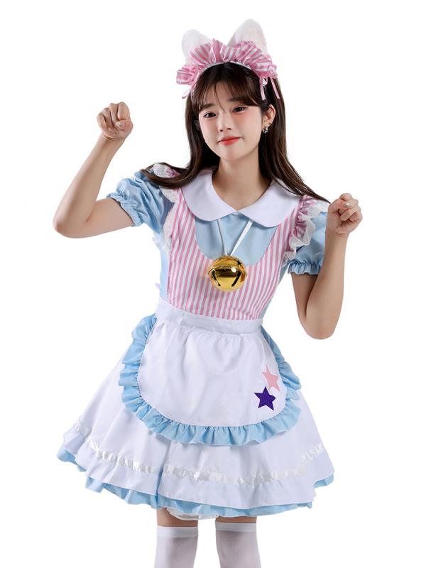 ワンピース レディース 中国風かわいい ブルー セクシー 猫耳 メイド服 ロリータ カフェメイド服 ワークウェア コスプレ用 普段使い かわいい ブルー系