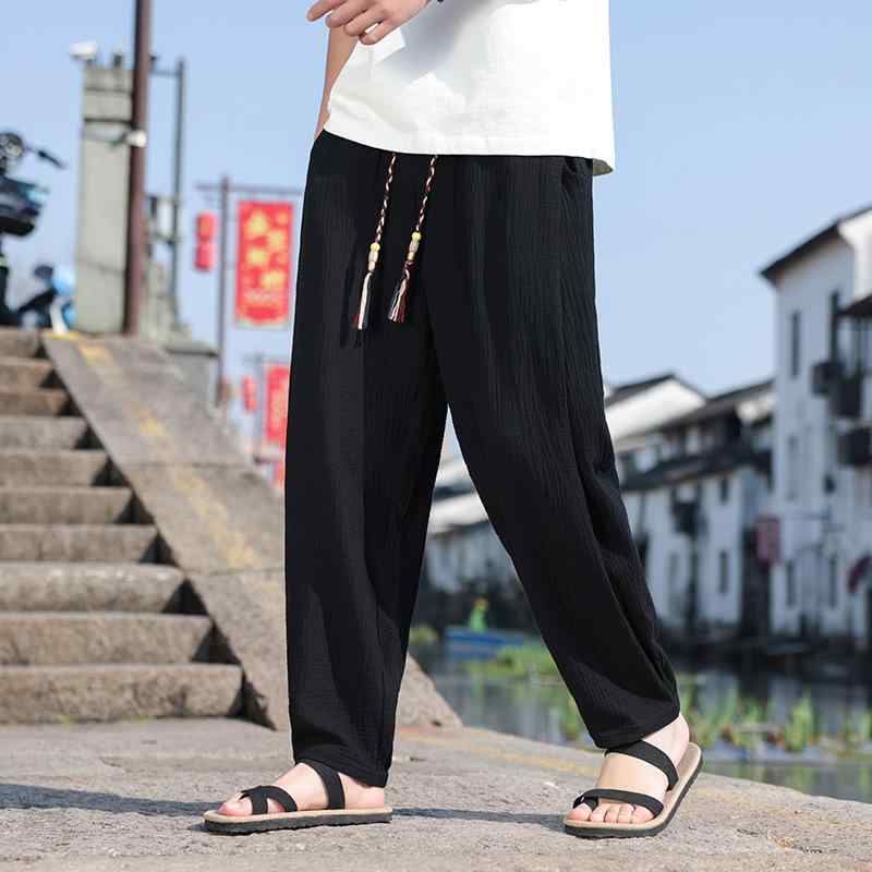 パンツ メンズ 中国風 綿 薄手 テーパード 新中式 水洗加工 古着風 ストレート パンツ 夏 軽量 吸湿速乾 普段使い
