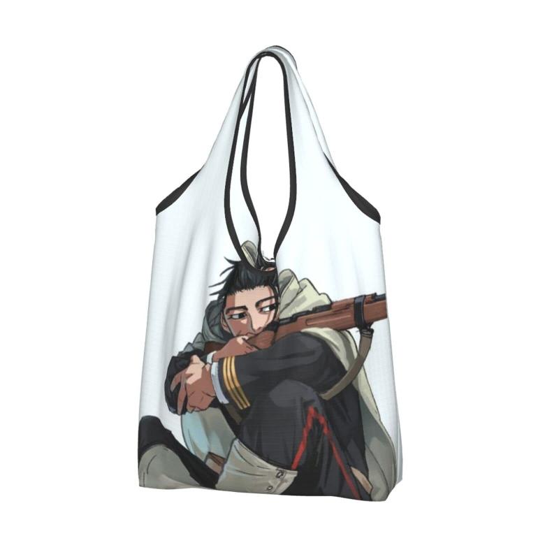 ゴールデンカムイ エコバッグ 大容量折りたたみエコバッグ買い物袋 人気軽量防水ショッピングバッグおしゃれレディースメンズ多機能トートバッグレジ袋 コンパクトコンビニバッグ買い画像