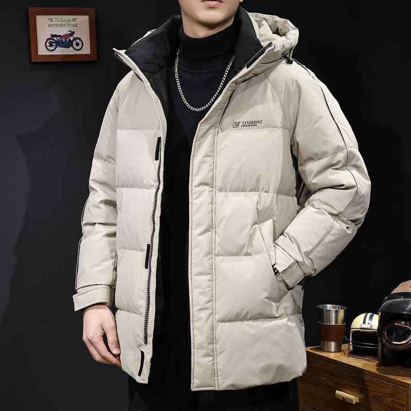 ダウンジャケット 男性用 冬 ミディアム丈 フード付き ビッグシルエット 保温 軽量 高級感 羽毛 普段使い アウトドア 通勤用 伸縮性