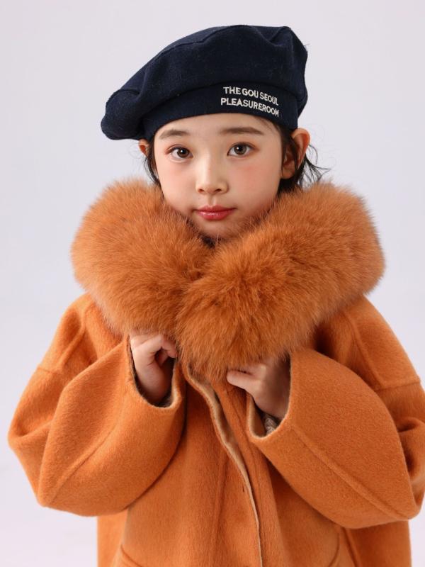 女の子 キッズ ダブルフェイス ウール 羊毛 コート 秋冬 狐毛 襟 高級感 吸湿速乾 軽量 かわいい 普段使い 伸縮性