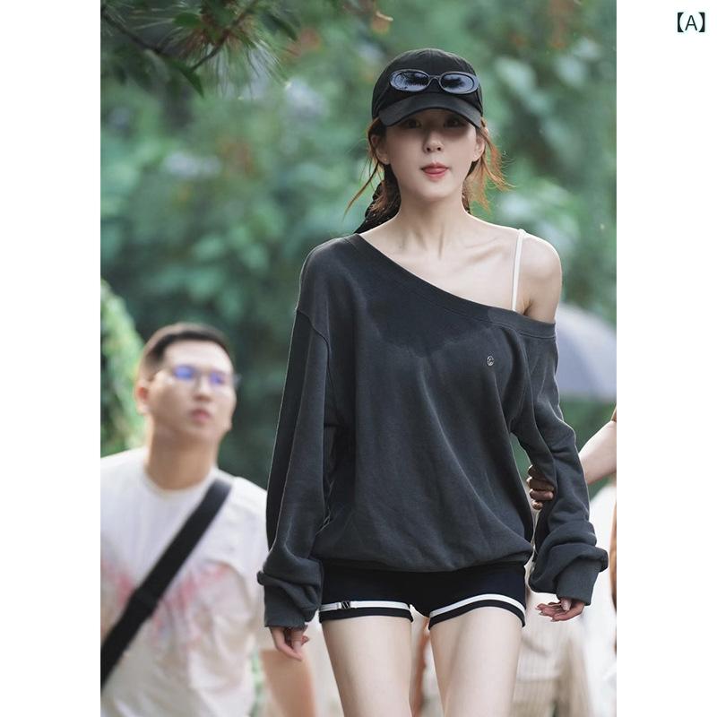 トップス レディース オフショルダー フーディー スウェット 韓国 高級感 かわいい 軽量 伸縮性 吸湿速乾 綿 ビッグシルエット ピンク系 春