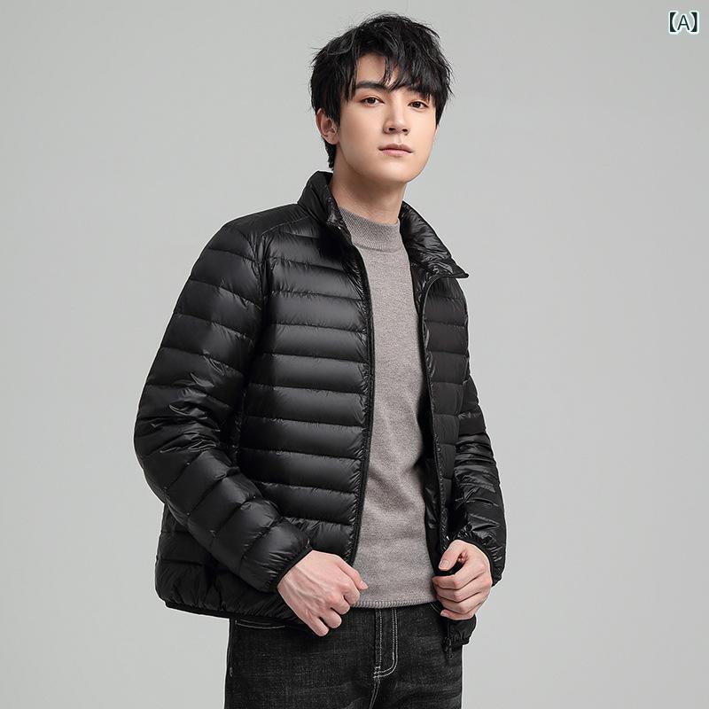 男性用 ダウンジャケット 薄手 春 カジュアル 軽量 吸湿速乾 接触冷感 ビッグシルエット ブラック 普段使い 再生繊維 高級感