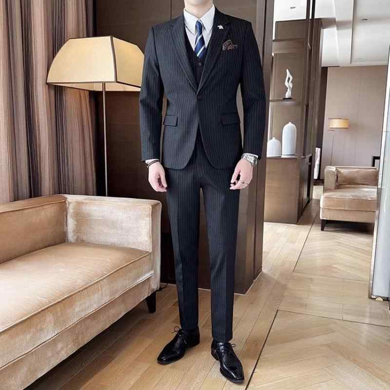 成人男性用 背広 セットアップ か細い嵌まる 商行為 心地よい フォーマル 花むこ用 華燭の典 連合王国風 縞模様 絨毛 黒いこと 軽さ 御膳上等感 スーツ-メンズファッション