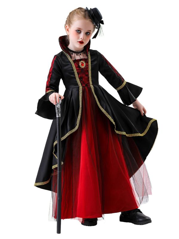 ワンピース キッズ ハロウィン ヴァンパイア コスプレ 舞台衣装 ゴシック プリンセス 秋 黒 綿 軽量 かわいい 吸湿速乾