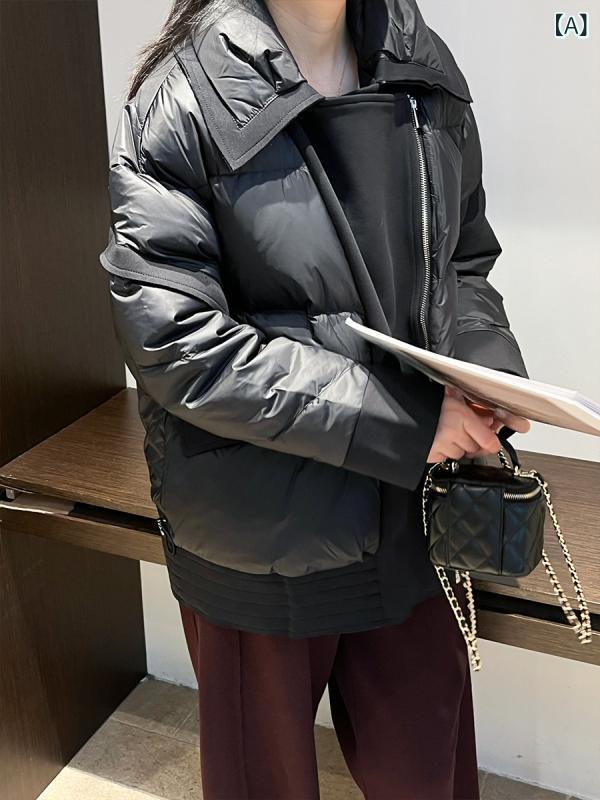 ダウンコート レディース 高級感 付き 切り替え 秋冬 カジュアル ダウン 素材 軽量 吸湿速乾 綿 麻 ハイウエスト ビッグシルエット Vネック ブラック ピンク系 アイボリー