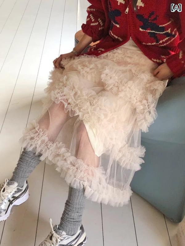 レディース スカート チュール フレア ミディ 高級感 普段使い 伸縮性 吸湿速乾 ビッグシルエット スタイル 接触冷感 綿混紡