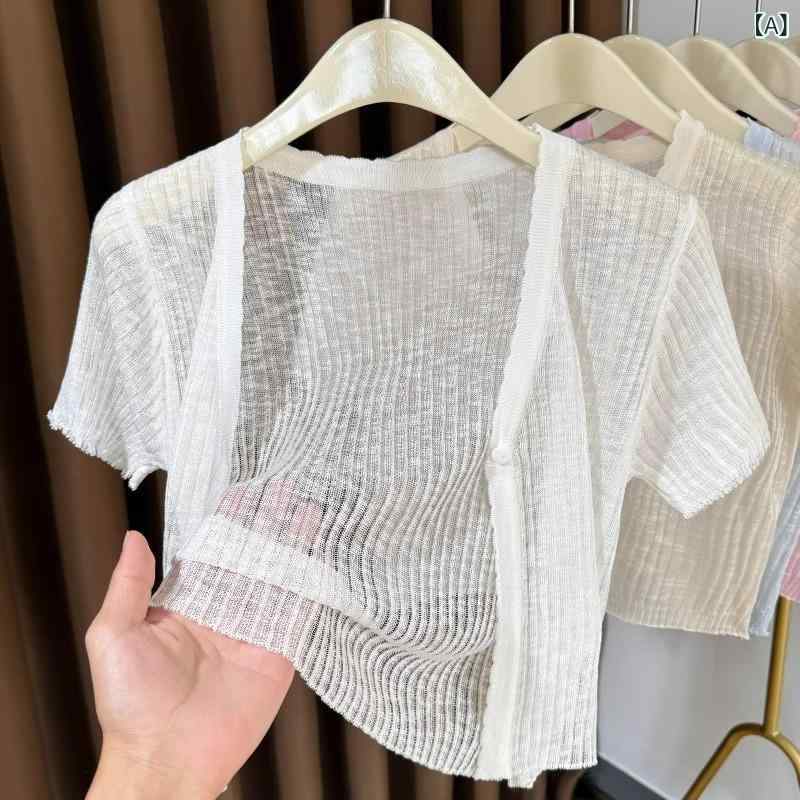 カーディガン 女性用 夏 半袖 ニット 軽薄 通気性 吸湿速乾 接触冷感 高級感 短い丈