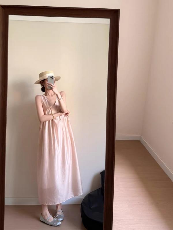衣装 レディース 夏  絨毛風 当たること冷感 吸湿速乾 ゆったり 広々とした影ぼうし V素っ首 ノースリーブ ロング丈 たまり場 通い 普段使い
