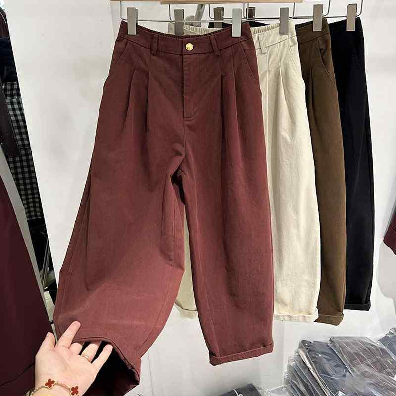 パンツ レディース 春夏 ハイウエスト ワイドレッグ 9分丈 フィット 痩せ見え カジュアル 小柄 普段使い 伸縮性 綿 ビッグシルエット ブラック