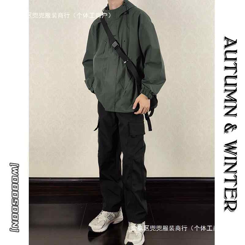 メンズ ジャケット パンツ セット 春秋 ゆったり フード付き 防水 アウター ワークスタイル ストレート ストリート カジュアル