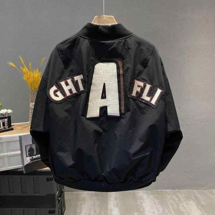 男性用 アウター アルファベット パッチ スタンドカラー フィット 普段使い 通勤用 スタイリッシュ 軽量 コットン ポリエステル