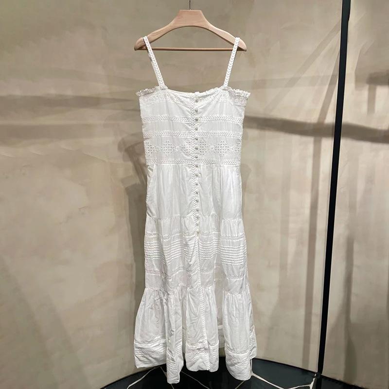 ワンピース レディース 春夏 旅行用 フレンチスタイル レース 多層 切り替え ストラップ シングルボタン ロングスカート 軽量 伸縮性 吸湿速乾