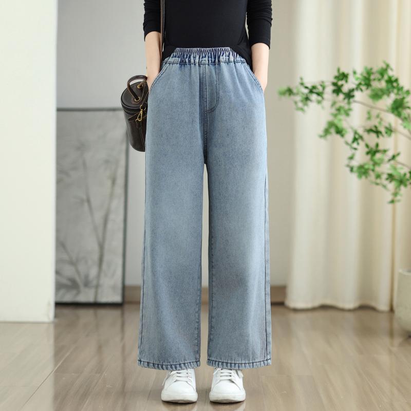 ロングパンツ レディース 冬 デニム ワイド ゆったり スタイルアップ 裏起毛 ウエストゴム カジュアル 暖かい 伸縮性 普段使い ビッグシルエット コットン素材