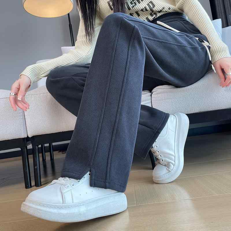 ロングパンツ レディース 細身 ワイドレッグ 細見え 裏起毛 ストレート 小柄向け 大サイズ 運動用 コーデュロイ 厚手 秋冬 伸縮性 通勤用 普段使い アウトドア 軽量 吸湿速乾 高級感 綿混 ビッグシルエスト ブラック ピンク系 アイボリー