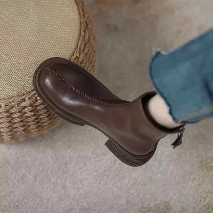 キッズ 女の子用 チェルシーブーツ 秋冬 茶色 平底 普段使い 軽量 伸縮性 綿素材 ビッグシルエット