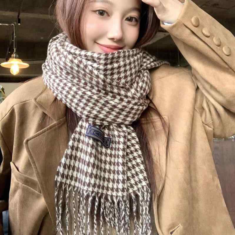 マフラー レディース メンズ 秋冬 千鳥格子 厚手 防寒 防風 保暖 韓国 普段使い ファッション 高級感
