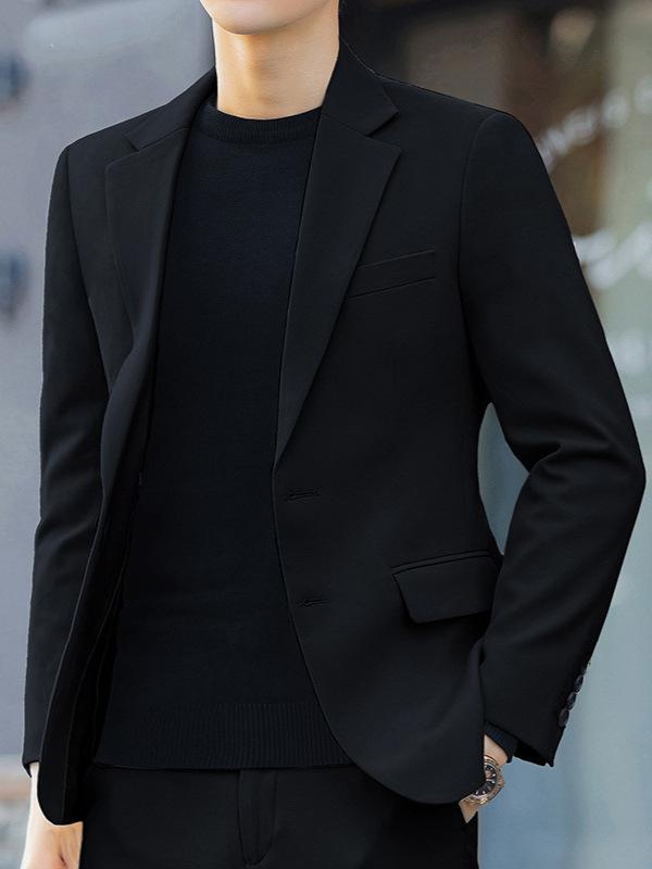 ジャケット メンズ 男性用 カジュアル ビジネス スーツ スリム クール フォーマル シングル 春秋 通勤用 普段使い 軽量 伸縮性 ポリエステル ミックス シングルブレスト 黒系