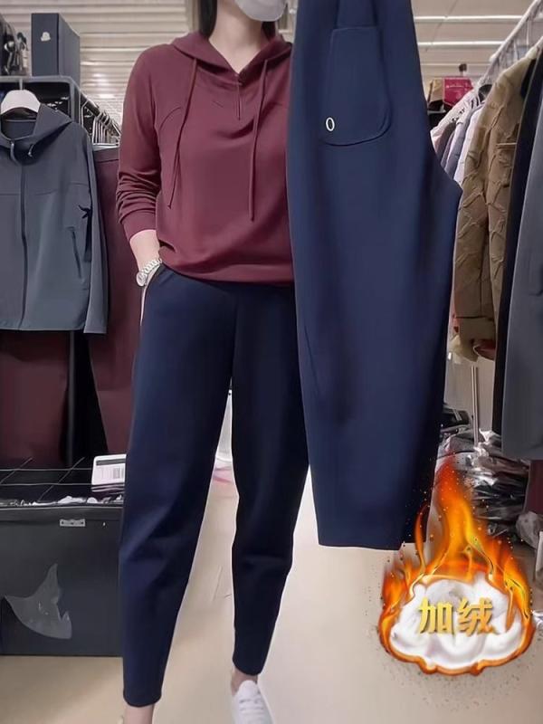 パンツ 女性用 秋冬 ハイウエスト パンツ ループパンツ 細見え 裏起毛 ネイビー ボトムス 普段使い カジュアル 保温性 綿混紡
