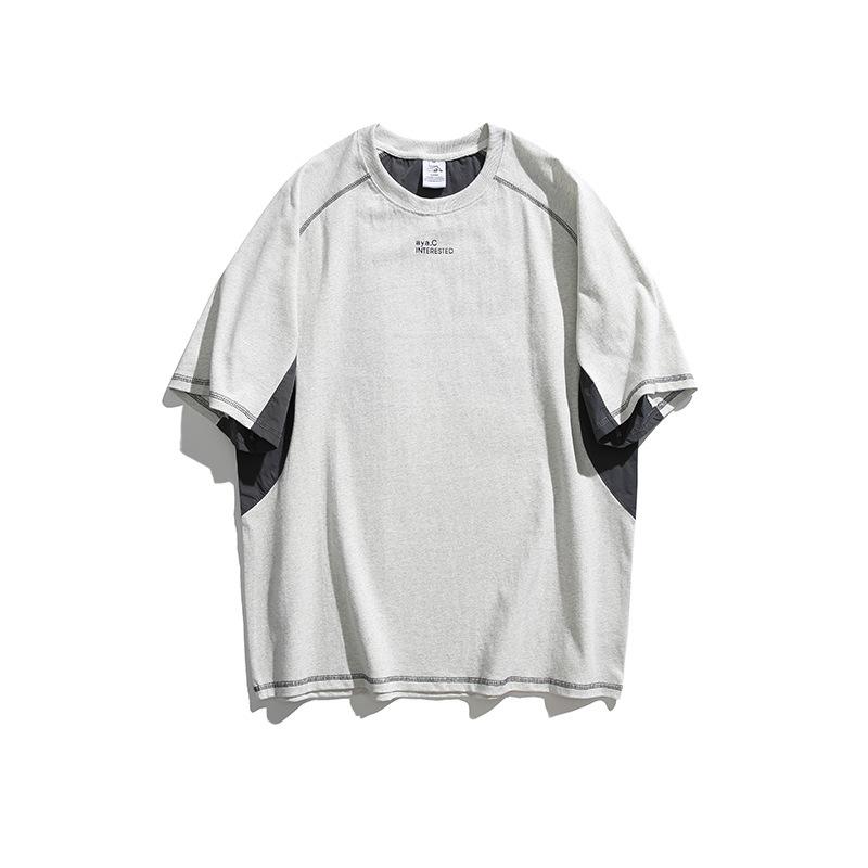 トップス 夏 風 ヴィンテージ 胸前 アルファベット 切り替え プリント ラウンドネック 半袖 Tシャツ 軽量 伸縮性 接触冷感 吸湿速乾 綿