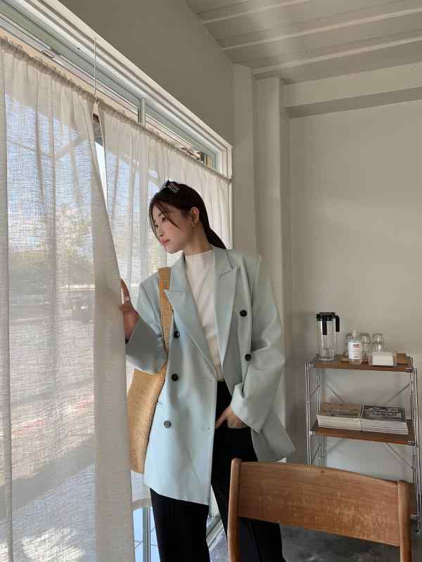 ブレザー レディース ダブルブレスト 高級感 ゆったり カジュアル 普段使い 軽量 ポリエステル ビッグシルエット