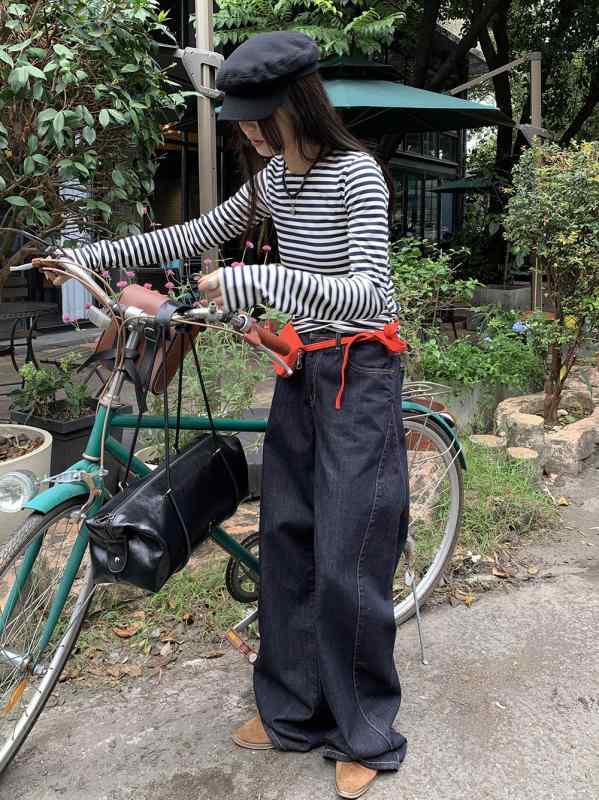 レディース デニム パンツ 女性用 ハイウエスト ワイドレッグ ビッグシルエット ドロップフィット カジュアル ジーンズ ボトムス 普段使い コットン 軽量 伸縮性