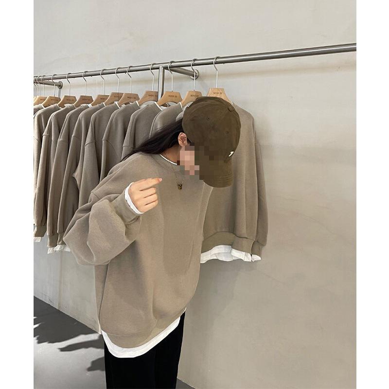 レディース スウェット 秋冬 韓国 小柄 若返り 慵懶風 厚手 フェイク二重 ゆったり プルオーバー 普段使い 高級感