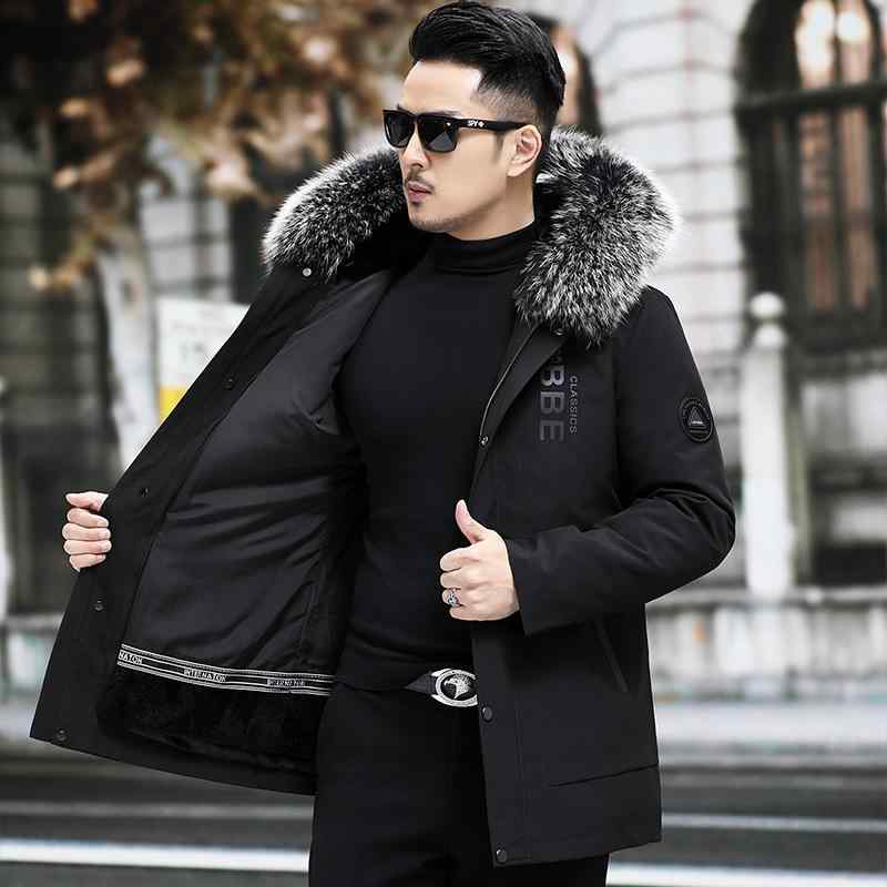 アウター メンズ ウサギファー キツネファー ファー一体型 派手め 秋冬 中長丈 脱着式 普段使い 高級感