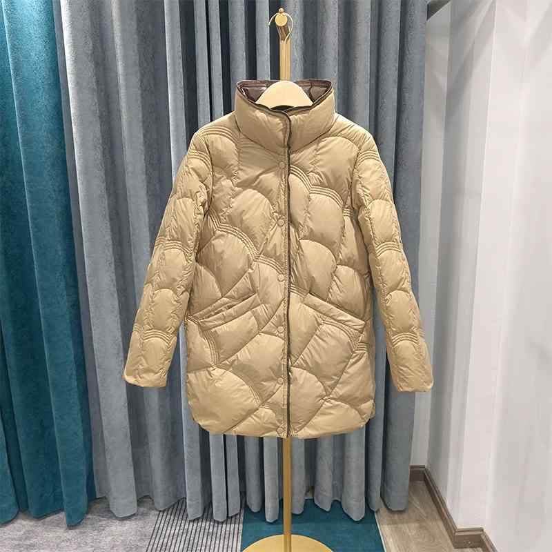 ダウンアウター 女性用 鴨羽毛 軽量 暖かい 冬用 中長丈 白 吸湿速乾 通勤用 普段使い カジュアルスタイル 高級感 素材 10,509円