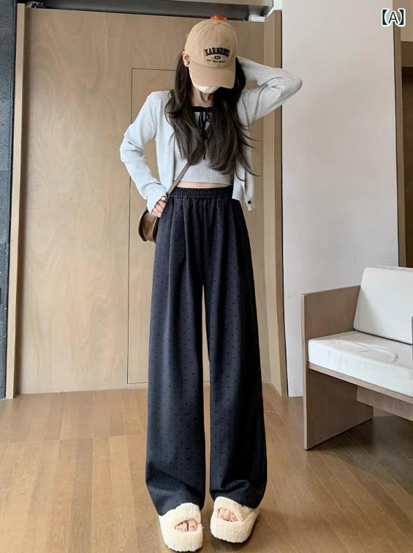 ワイドパンツ レディース ストレートシルエット ハイウエスト ドレープ感 ハート柄 春夏 カジュアル スポーツ 身長低め 普段使い 伸縮性 吸湿速乾