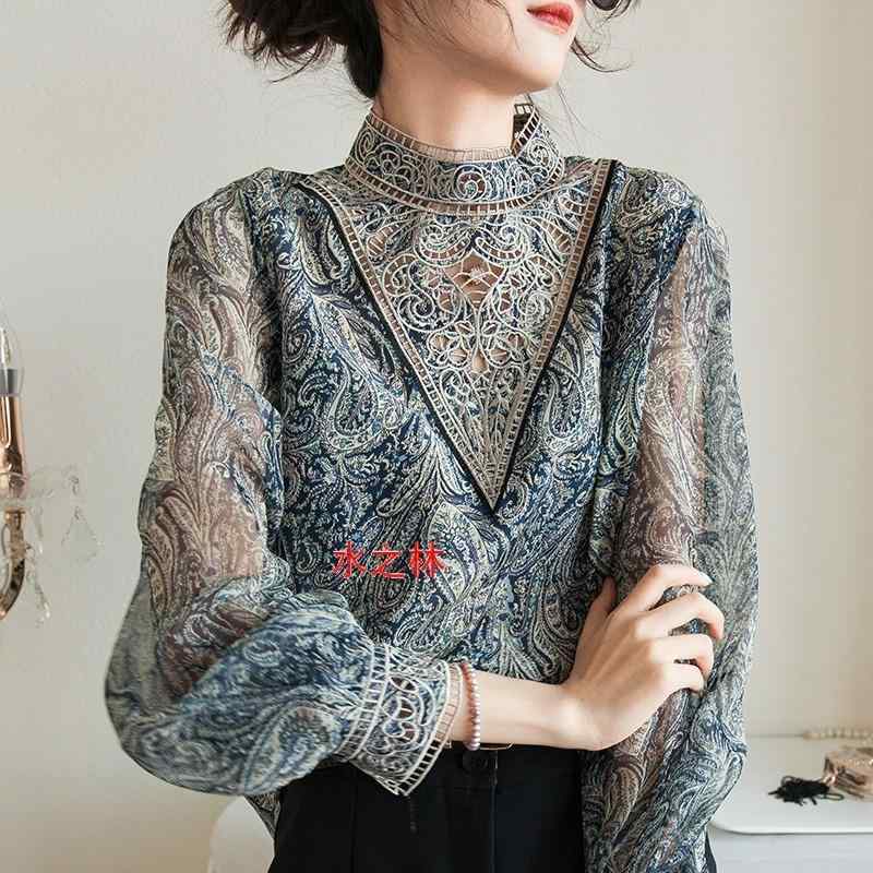 レディース シャツ トップス 春夏 赤系 再生繊維 シルク ランタンスリーブ 重厚な刺繍 高級感 ファッショナブル 普段使い