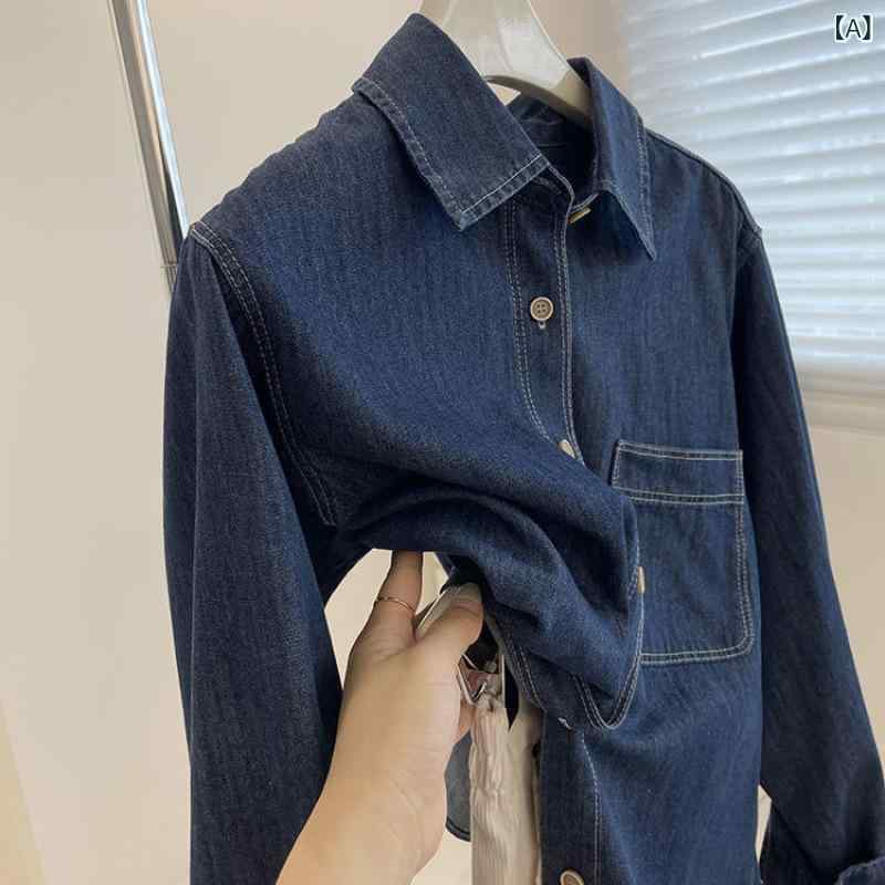 シャツ レディース トップス デニム 長袖 夏 レトロ ベーシック 痩せ見え 重ね着 濃淡色 普段使い 伸縮性