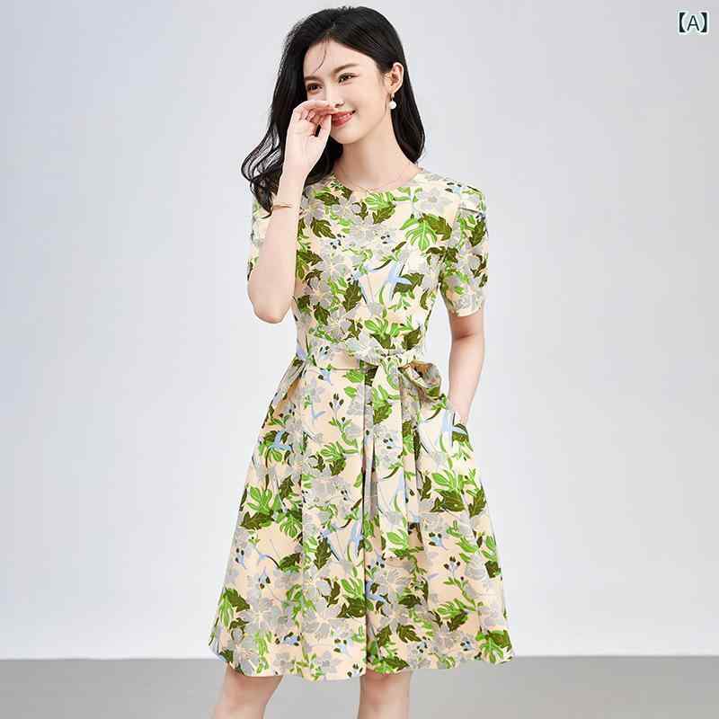 ワンピース レディース フランス風 優雅 女性らしい ロマンチック プリント チュール ジョーゼット 夏 普段使い 軽量 透け感 伸縮性 吸湿速乾 ピンク系 ブラック アイボリー 高級感