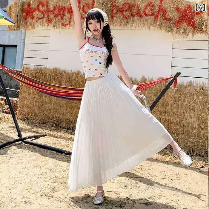スカート レディース 夏 ハイウエスト プリーツ メッシュ ミディ Aライン スリム見え 雰囲気 フランス風 優しい 普段使い 街着 透け感