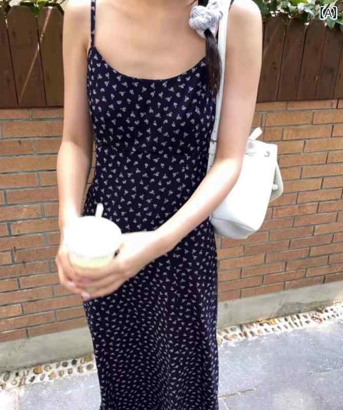 ワンピース レディース ロング 夏 細見え ウエストシェイプ シフォン 軽量 吸湿速乾 紺色 ローズ柄 普段使い 4,758円