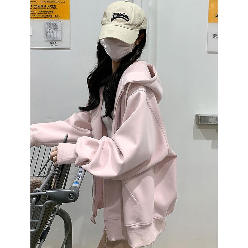 レディース カーディガン ピンク フード付き ゆったり ゆるい 春 軽量 普段使い スウェット素材 ビッグシルエット