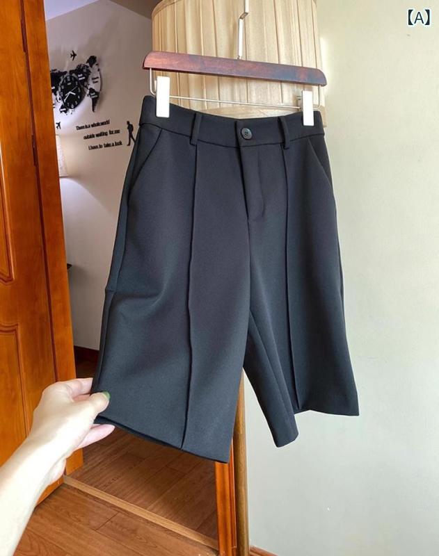 レディース ショートパンツ ブラック ハイウエスト ワイドレッグ 薄手 夏 ビッグサイズ ストレート 軽量 吸湿速乾 通勤用 普段使い