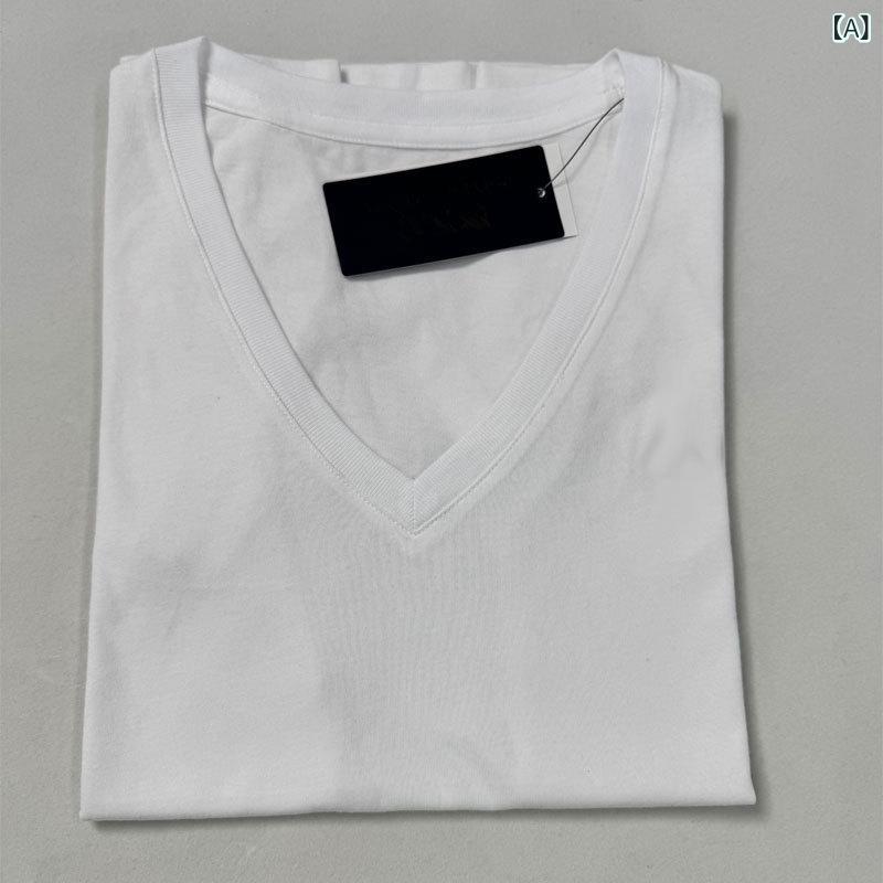 トップス レディース Vネック 半袖 Tシャツ 綿 アメリカンスタイル スリムシルエット 刺繍 夏 インナー 普段使い 吸湿速乾