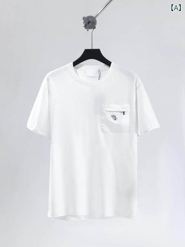 トップス レディース メンズ 春夏 半袖 Tシャツ 胸前 ジッパー ポケット 三角 標 普段使い 軽量 綿 素材 伸縮性