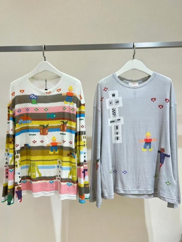 レディース トップス 長袖 Tシャツ ルーズフィット 漫画プリント ピクセル 小人 デザイン 日焼け防止 紫外線カット 軽量 伸縮性 春