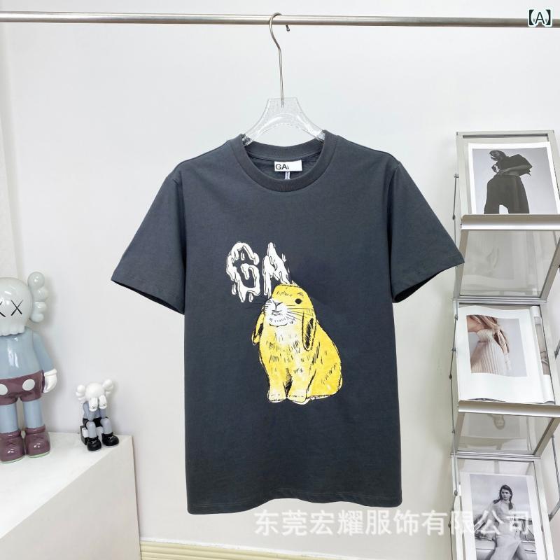 Tシャツ レディース 春夏 小衆デザイン アルファベット ウサギ プリント ラウンドネック ルーズフィット プルオーバー 半袖