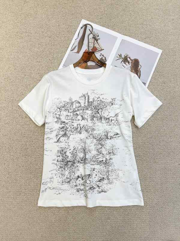 Tシャツ レディース 春夏 通勤用 スリムフィット 復古風 デザイン感 水墨プリント 半袖 綿 トップス 軽量 吸湿速乾