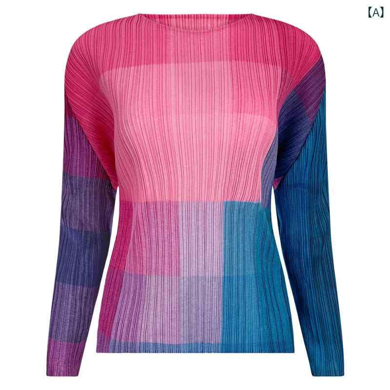 トップス レディース 長袖Tシャツ 夏 カラフル 格子柄 プリント シンプル デザイン 快適 吸湿速乾 接触冷感 軽量 アウトドア 丸首