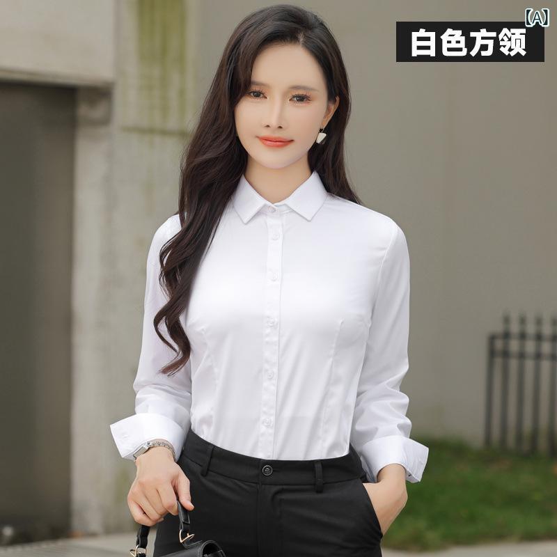 シャツ レディース 長袖 白 モダール スリムフィット 通勤用 オフィスウェア 高弾性 ノンアイロン 透け防止 抗しわ 伸縮性