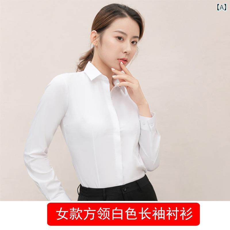 シャツ レディース ユニセックス 長袖 韓国風 スリムフィット ノーアイロン ビジネス用 オフィスウェア トップス