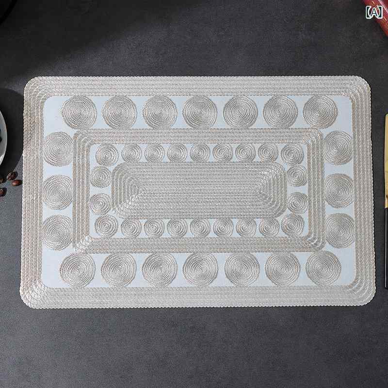 テーブルマット PVC 防水 四角形 麻縄風 ホットスタンプ加工 実底 吸湿速乾 軽量 高級感 食事用