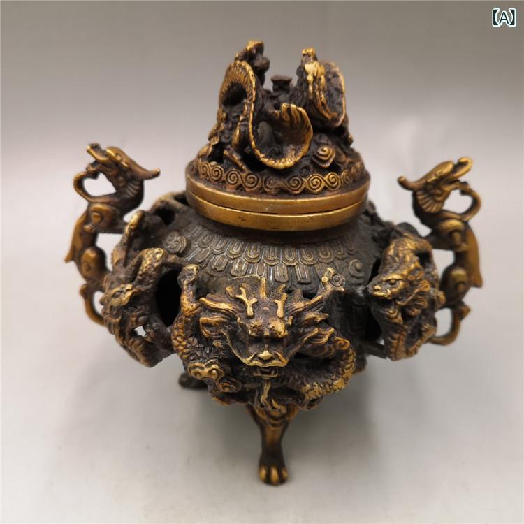 香薫炉 黄銅 九龍柄 アンティーク風 仏具 仏壇用 インテリア クラフト 古風 ホーム 香り メタル ドラゴン柄 高級感 ラッキーアイテム 11,048円
